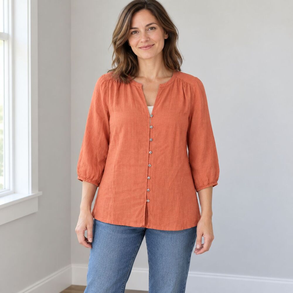 NWT J Jill Pure Jill Linen Loop Button Blouse Small Chutney Terracotta 3/4